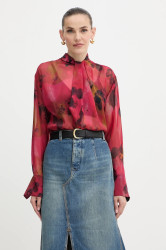 Hedvábná halenka Victoria Beckham dámská, červená barva, vzorovaná, 1325WSH006594B