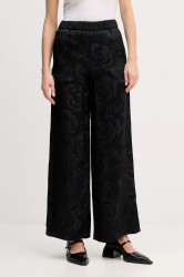 Hedvábné kalhoty Kenzo dámské, černá barva, široké, high waist, FF52PA0849JR.99