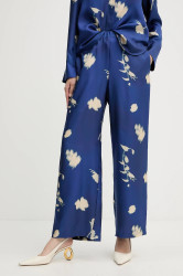 Hedvábné kalhoty MM HELGA dámské, modrá barva, široké, high waist, 2526136037600