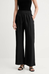 Hedvábné kalhoty MUNTHE ARUM dámské, černá barva, široké, high waist, 247140524702