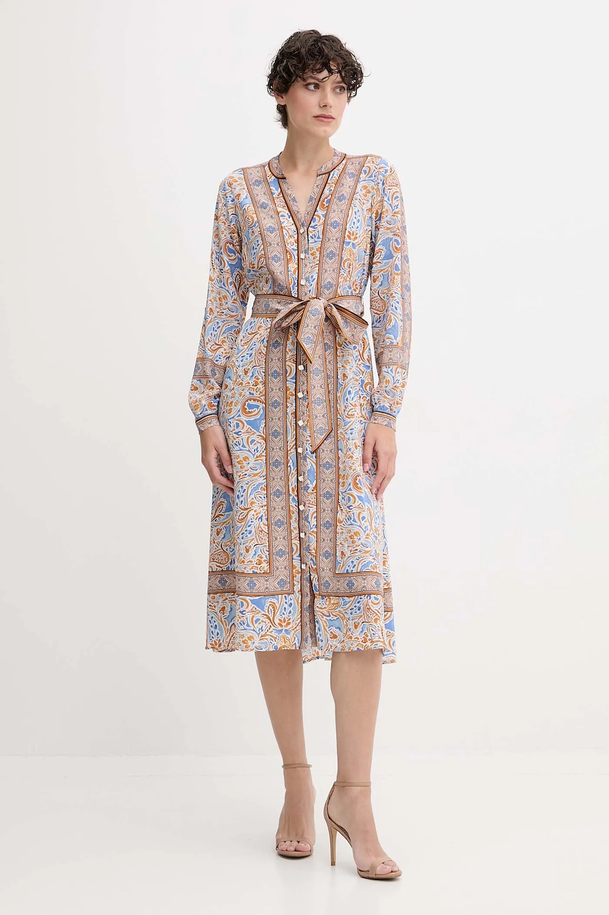 Hedvábné šaty Hale BOB modrá barva, midi, 56CT620A