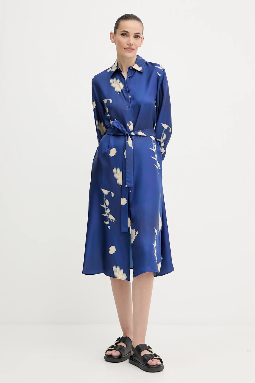 Hedvábné šaty MM JADI modrá barva, midi, 2526226017600