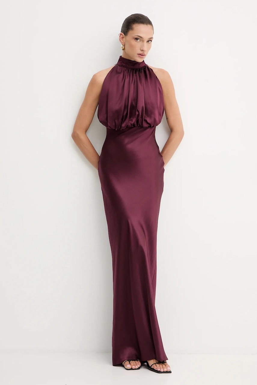 Hedvábné šaty Rotate vínová barva, maxi, 1146542734