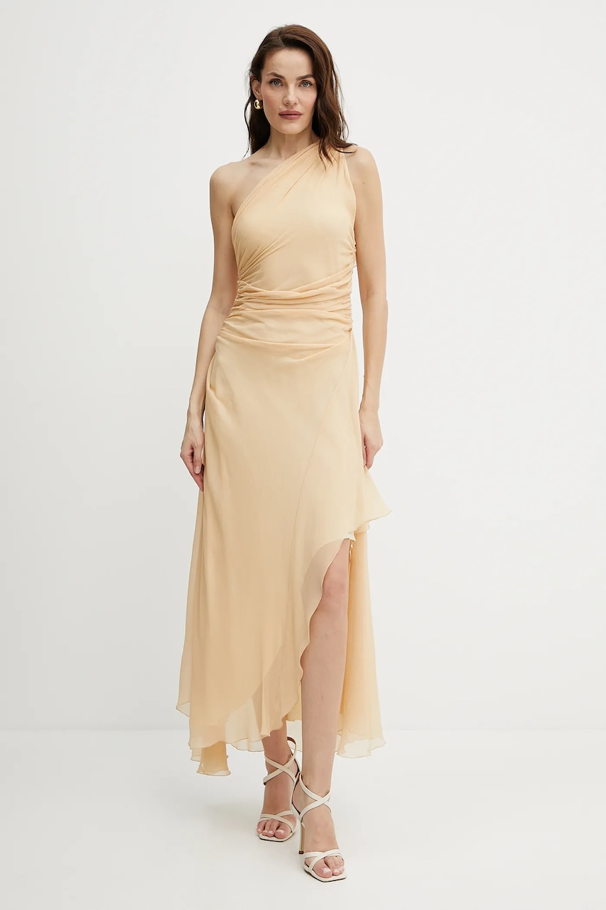 Hedvábné šaty Victoria Beckham béžová barva, midi, 1225WDR006487C