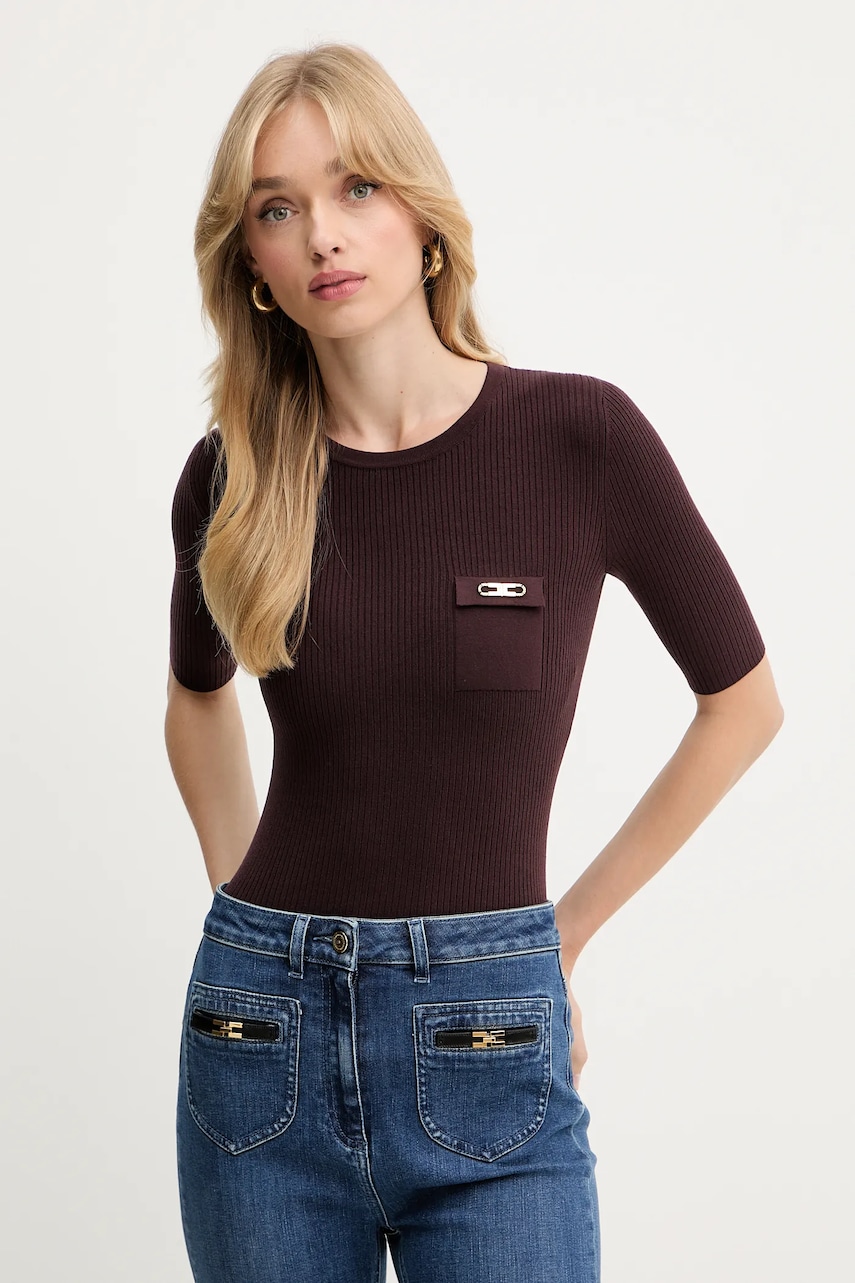 Hedvábný svetr Elisabetta Franchi vínová barva, MK10B56E2