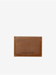 Hnědé pánské kožené pouzdro na kreditní karty Jack & Jones Side - Pánské