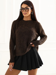 Hnědý nadýchaný cardigan s bižuterními knoflíky