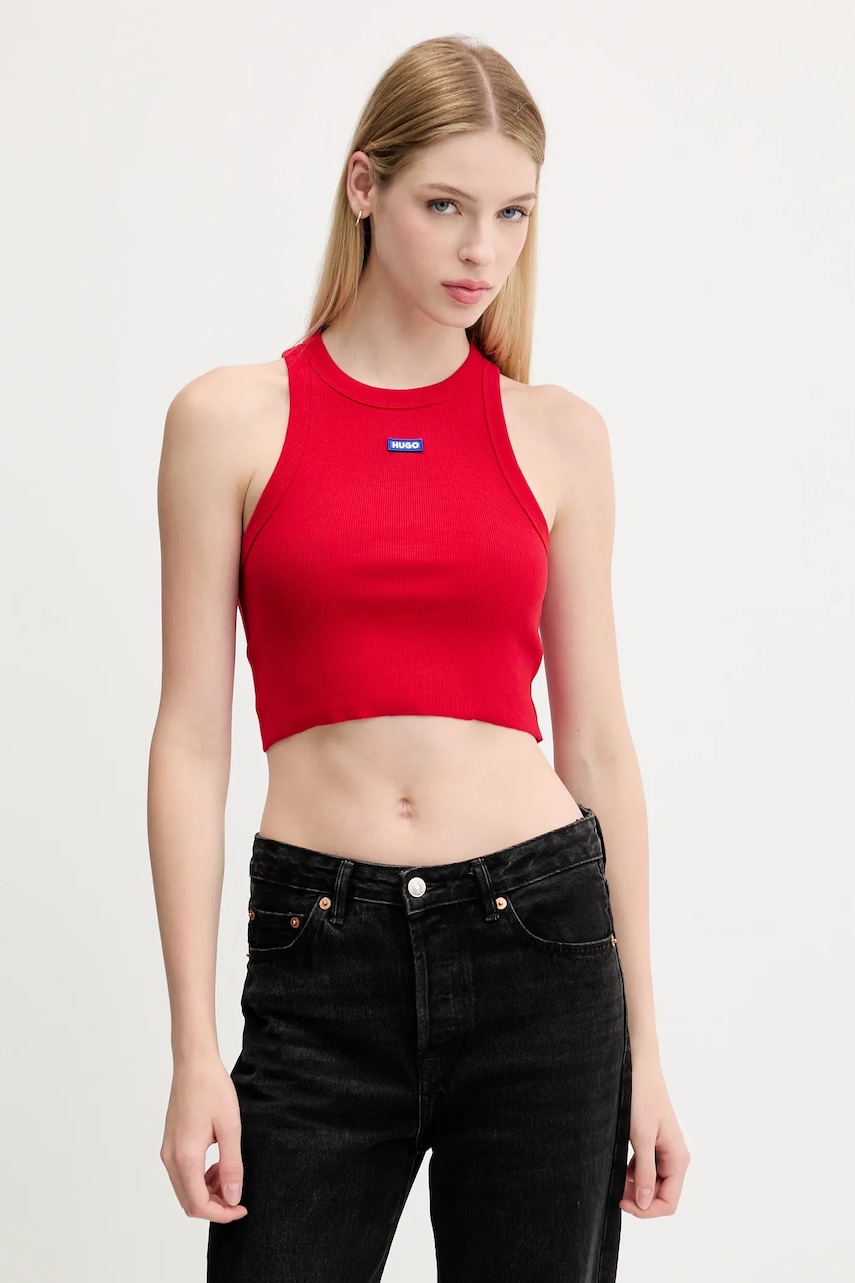 HUGO Blue  crop top dámský bavlněný s elastanem Baby Tank_B