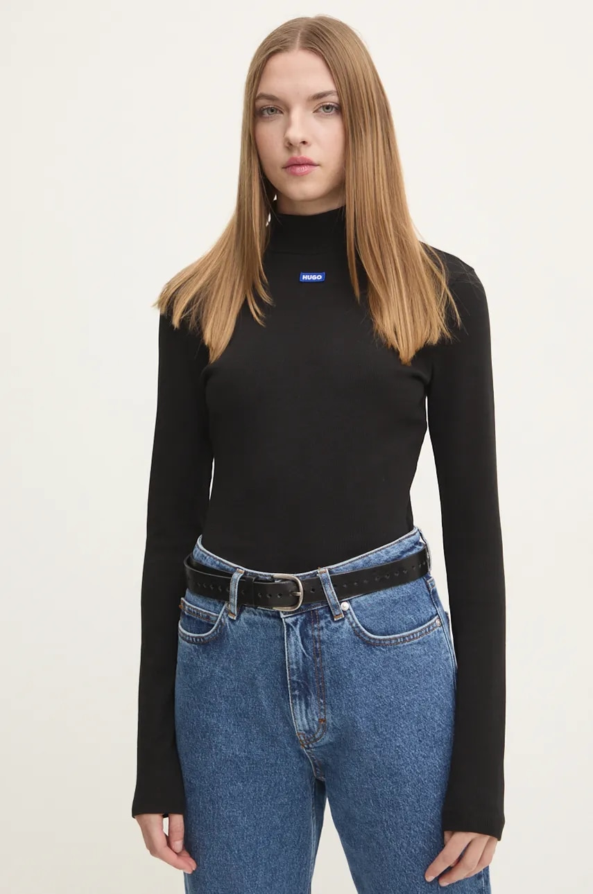 HUGO Blue  tričko s dlouhým rukávem dámské bavlněné s elastanem Easy Longsleeve_B