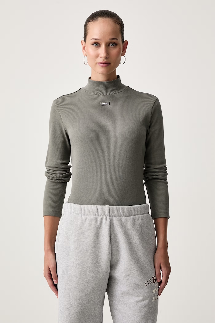HUGO Blue  tričko s dlouhým rukávem dámské bavlněné s elastanem Easy Longsleeve_B