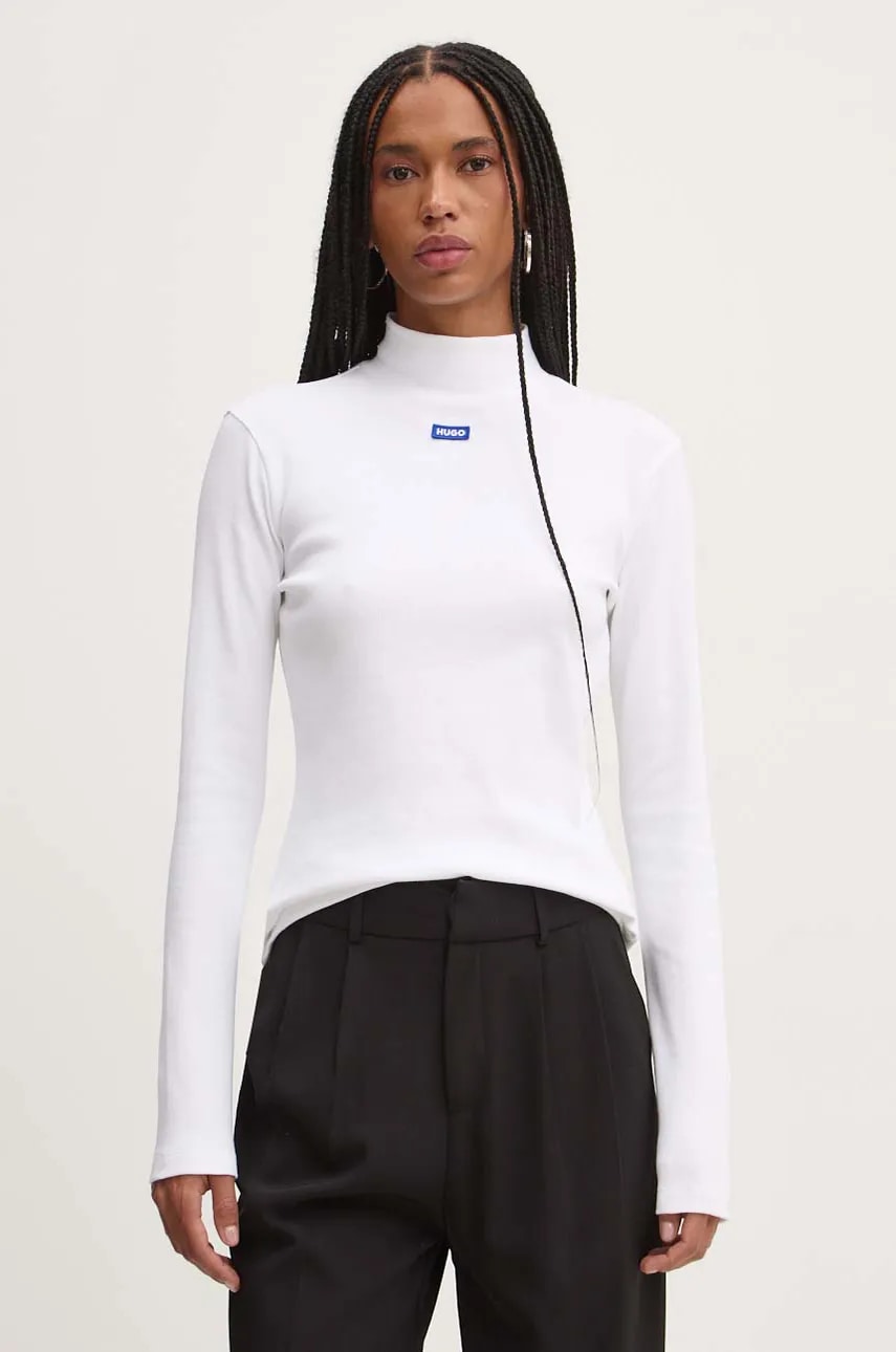 HUGO Blue  tričko s dlouhým rukávem dámské bavlněné s elastanem Easy Longsleeve_B