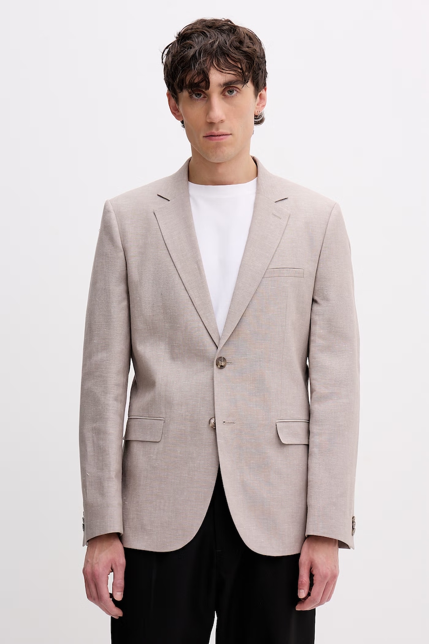 HUGO jednořadé sako pánské s příměsí lnu Arti253X