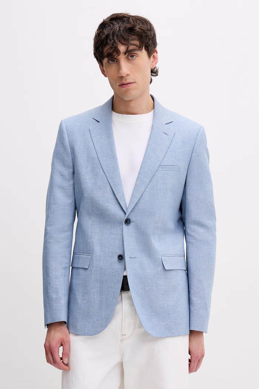 HUGO jednořadé sako pánské s příměsí lnu Arti253X