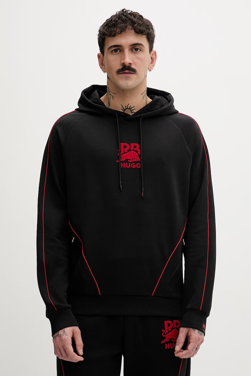 HUGO mikina s kapucí pánská bavlněná s elastanem Dofrentis_RB
