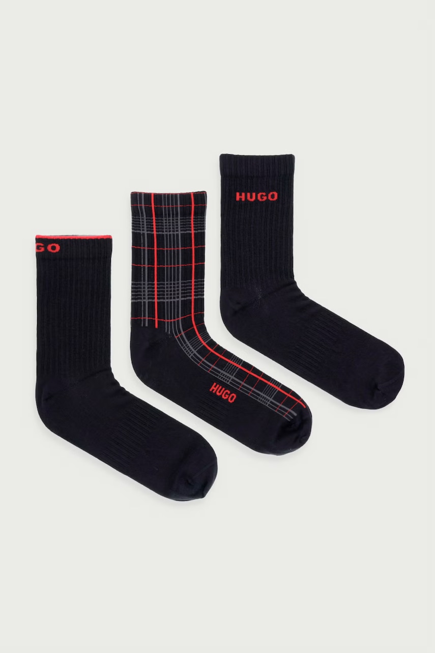 HUGO  ponožky pánské s bavlnou 3P QS RIB CHECK 3-pack