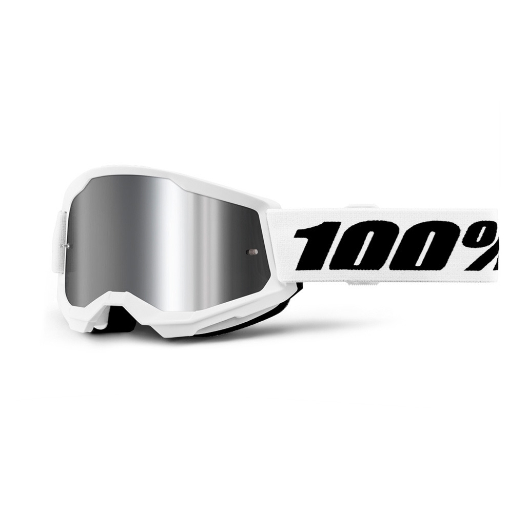 Juniorské motokrosové brýle 100% Strata 2 Junior Mirror White, stříbrné plexi