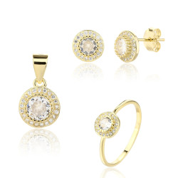 JVD Půvabná pozlacená sada šperků se zirkony SVLS0127SJ6GO (prsten, přívěsek, náušnice) 52 mm