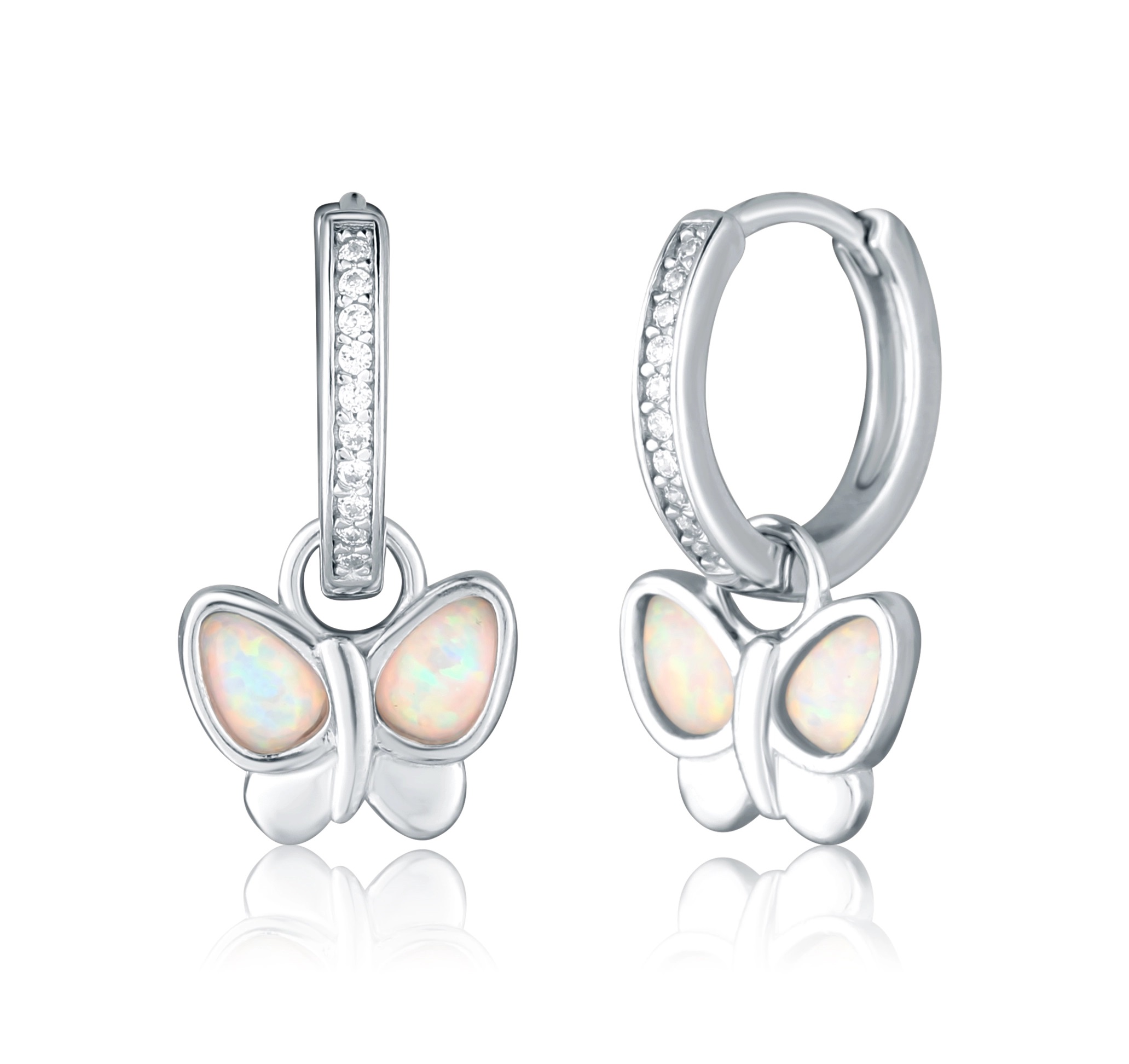 JVD Stříbrné kruhové náušnice 2v1 s motýlky SVLE3028X61O100