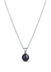 JwL Luxury Pearls Jemný stříbrný náhrdelník s pravou černou perlou JL0836 (řetízek, přívěsek)