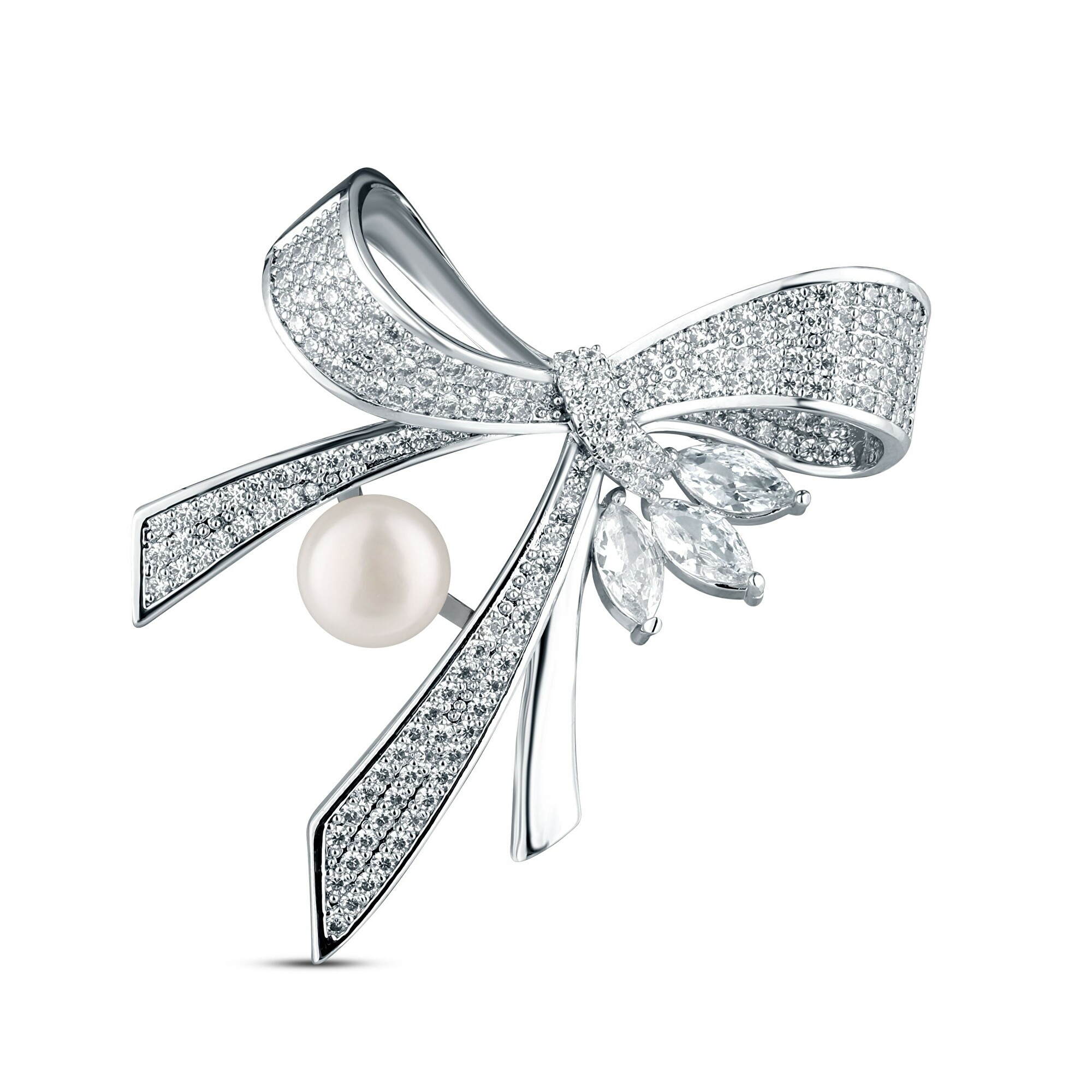 JwL Luxury Pearls Luxusní dámská brož s perlou a zirkony Mašle JL0869