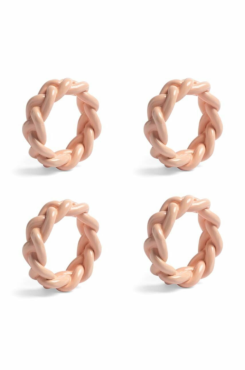 &k amsterdam  Kroužky na ubrousky  Braid Pink Set 4-pack