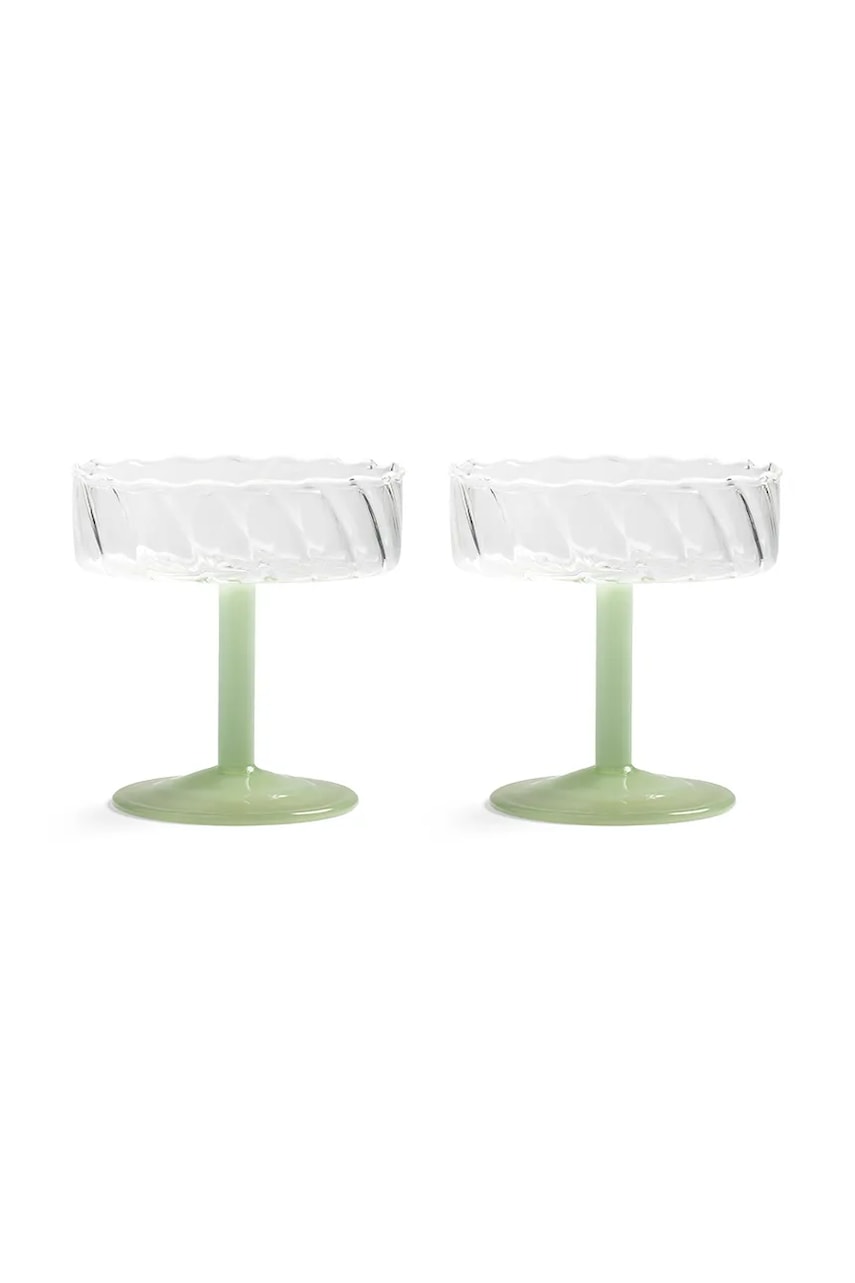 &k amsterdam  Sklenice na šampaňské  twirl green 200 ml 2-pack