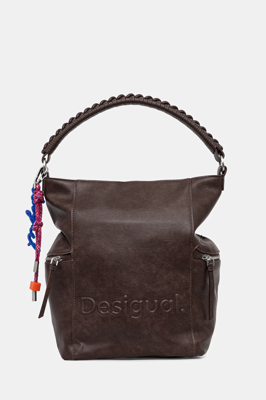 Kabelka Desigual HALF LOGO ARICA hnědá barva, 25WAKP29