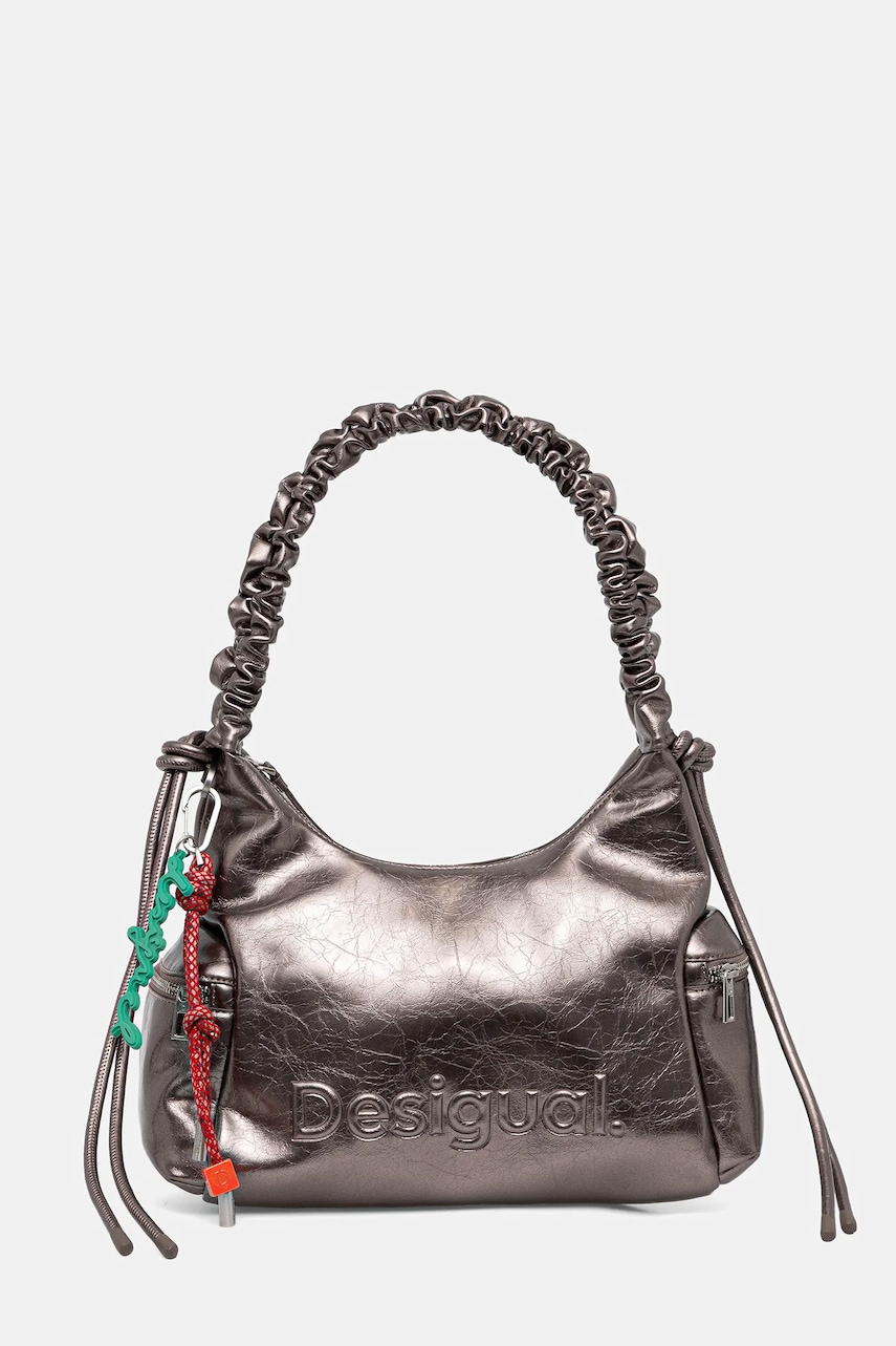 Kabelka Desigual HALF LOGO MONTVILLE DARK SI stříbrná barva, 25WAXPAS