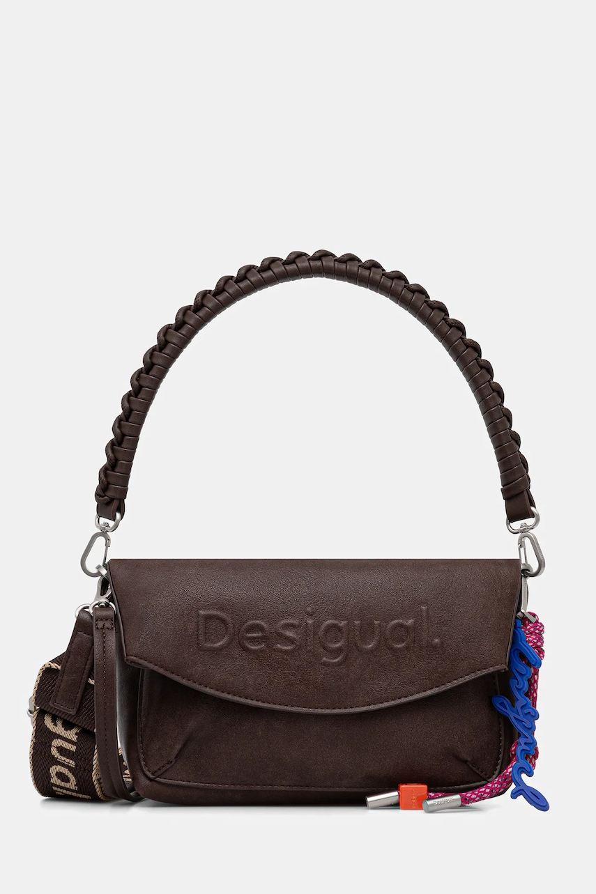 Kabelka Desigual HALF LOGO TROKEL hnědá barva, 25WAXP70