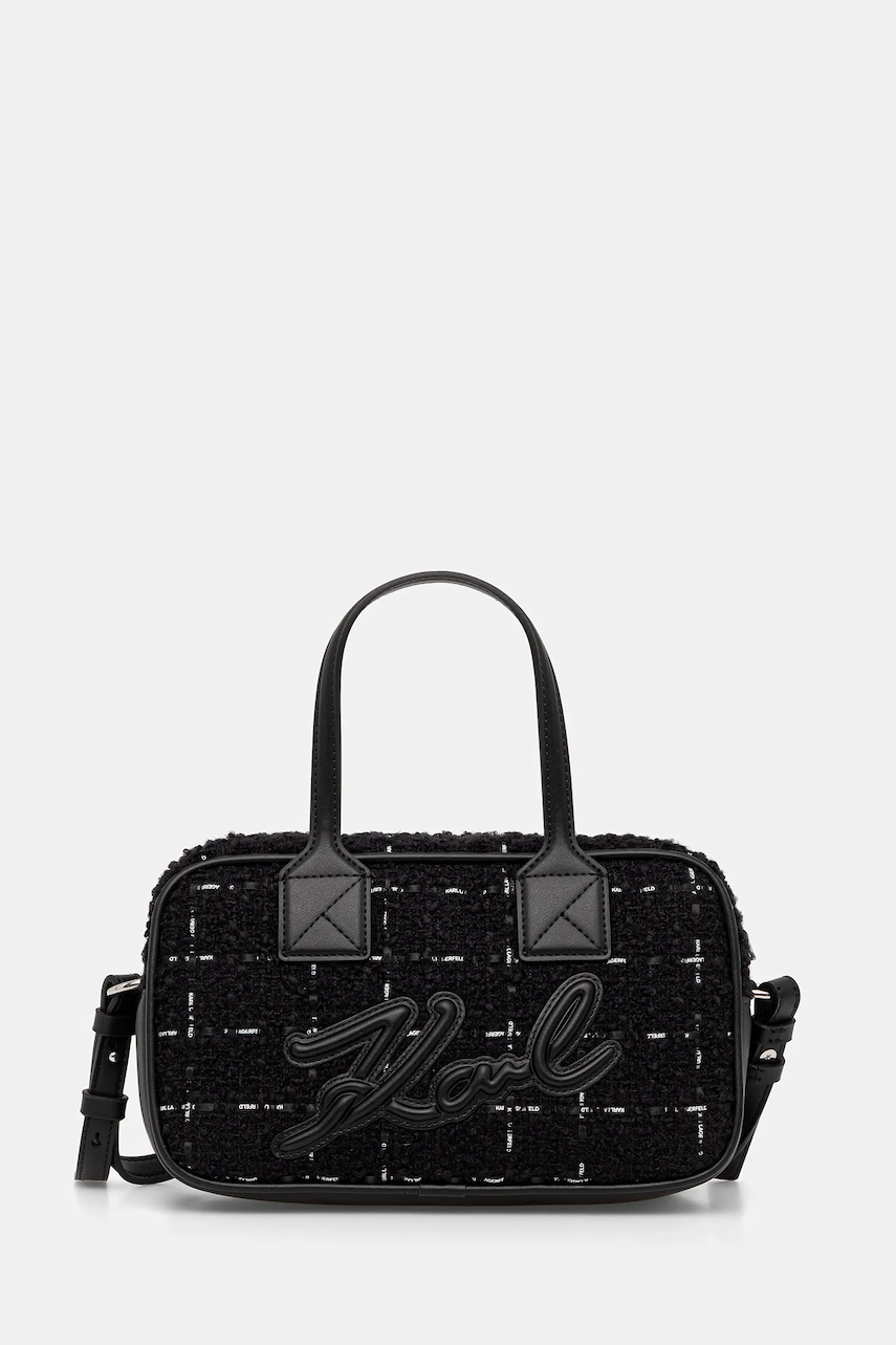 Kabelka s přídavkem vlny Karl Lagerfeld K/SKUARE černá barva, A4W30259