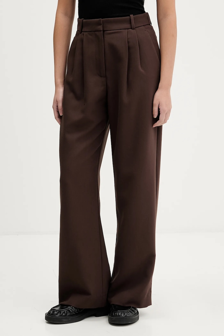 Kalhoty Abercrombie & Fitch dámské, hnědá barva, široké, high waist, KI156-5502-480