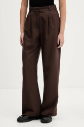 Kalhoty Abercrombie & Fitch dámské, hnědá barva, široké, high waist, KI156-5502-480