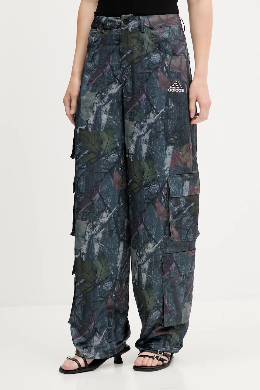 Kalhoty adidas Originals Sat Cargo Pants dámské, zelená barva, high waist, KE3741