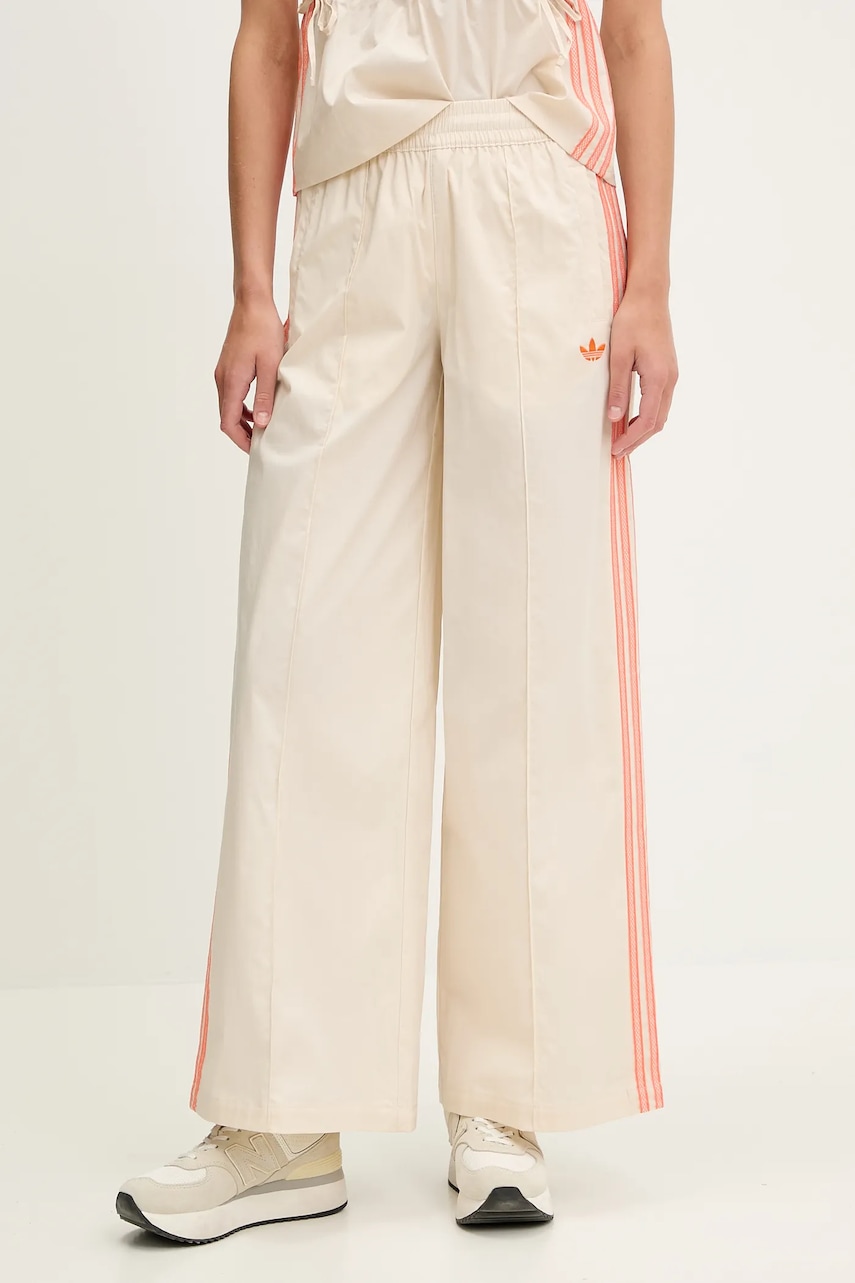 Kalhoty adidas Originals Wideleg Pant dámské, béžová barva, high waist, KC0675
