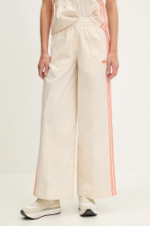 Kalhoty adidas Originals Wideleg Pant dámské, béžová barva, high waist, KC0675
