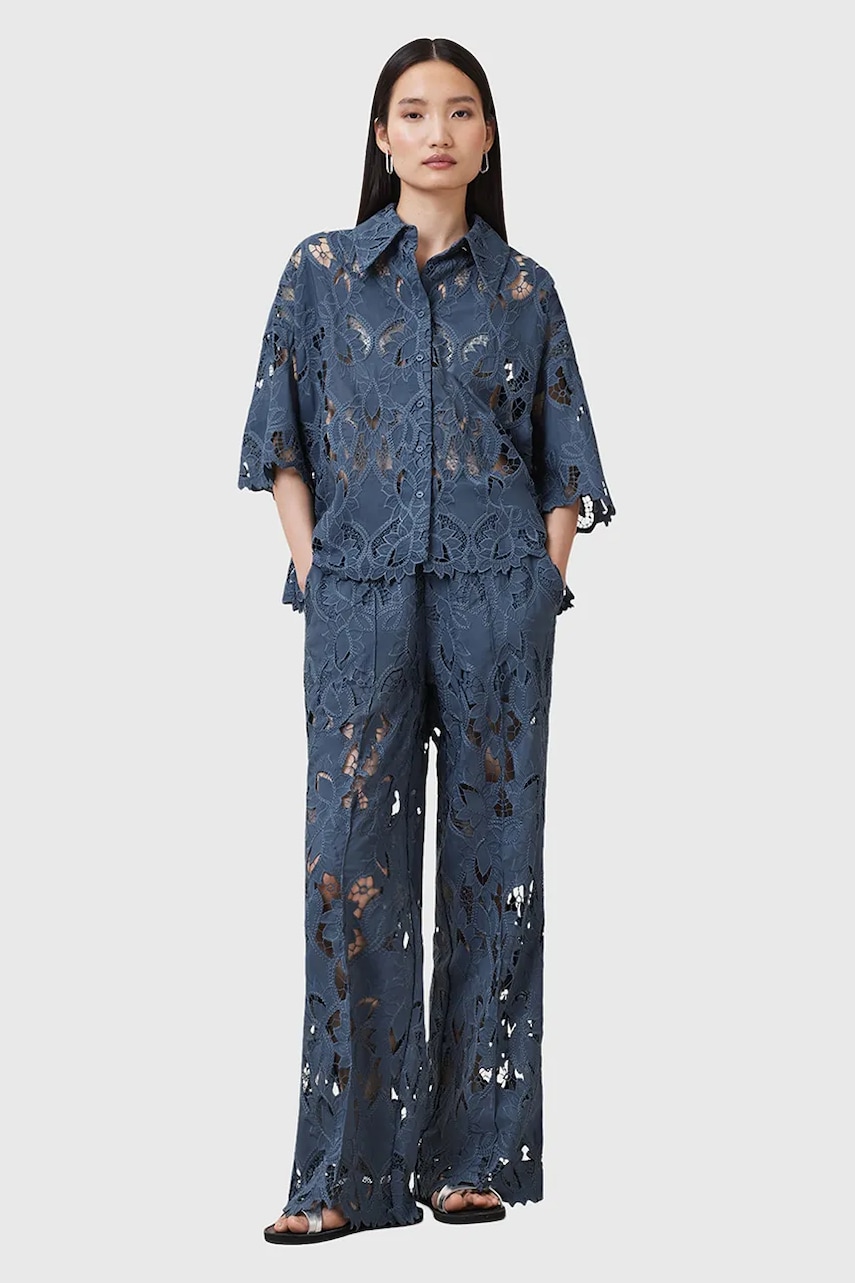 Kalhoty AllSaints CHARLI dámské, modrá barva, high waist, W080TC