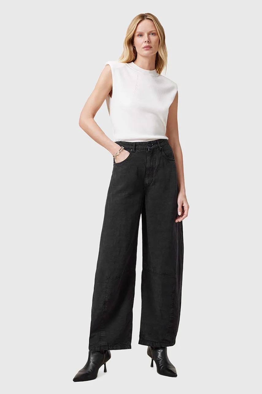Kalhoty AllSaints JETT dámské, černá barva, široké, high waist, W077TC