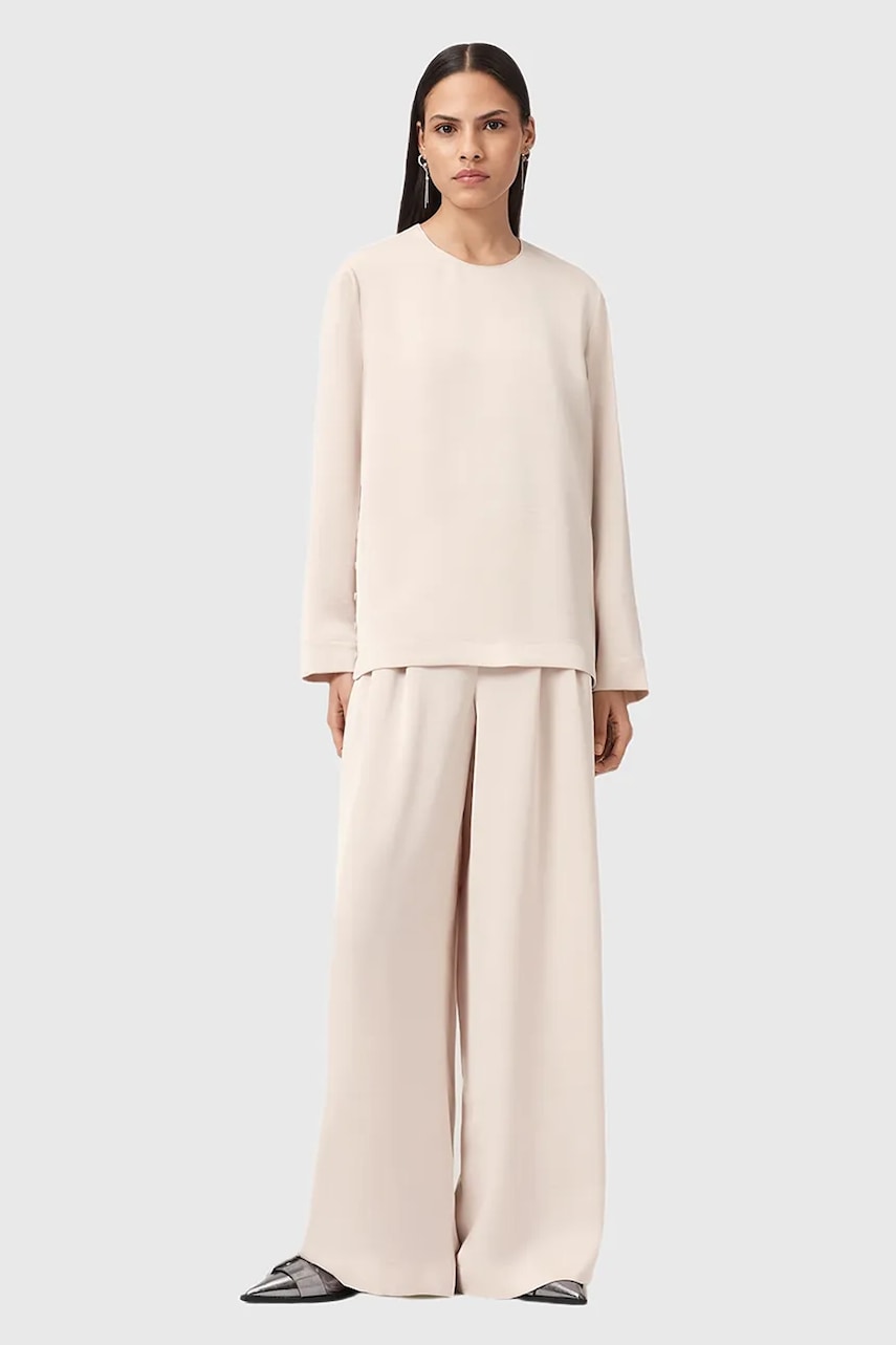 Kalhoty AllSaints LEANNE dámské, bílá barva, široké, medium waist, W015TD