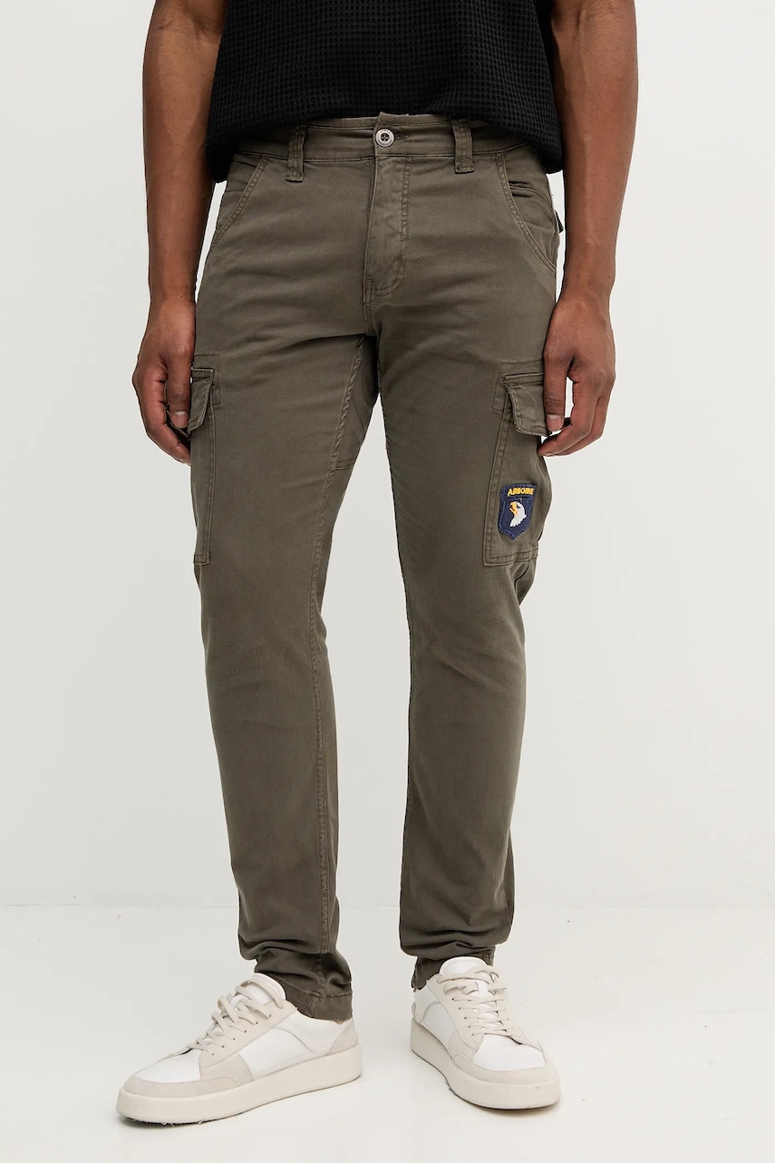 Kalhoty Alpha Industries pánské, zelená barva, ve střihu cargo, 178207.136