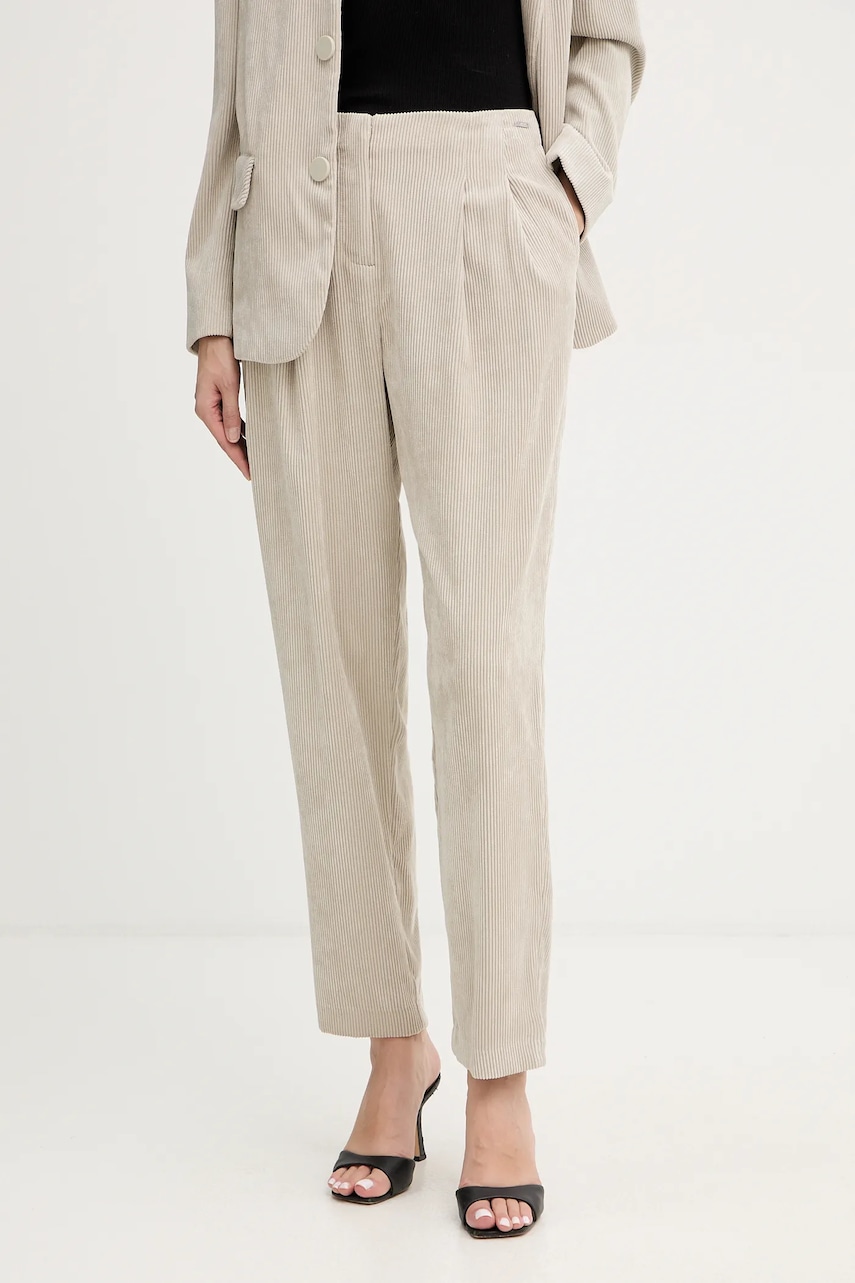 Kalhoty Armani Exchange dámské, béžová barva, střih chinos, high waist, XW001268 AF16202