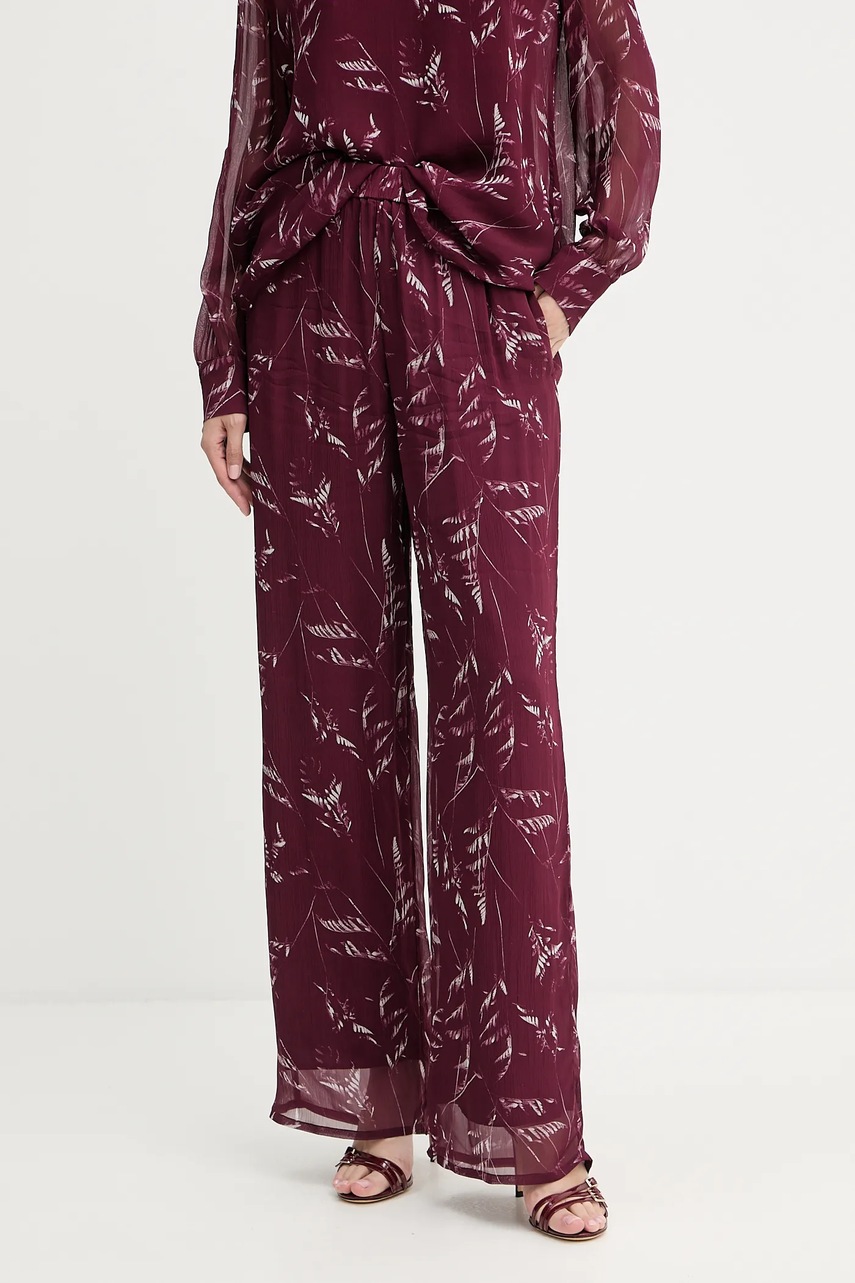 Kalhoty Armani Exchange dámské, vínová barva, high waist, XW001337 AF12051