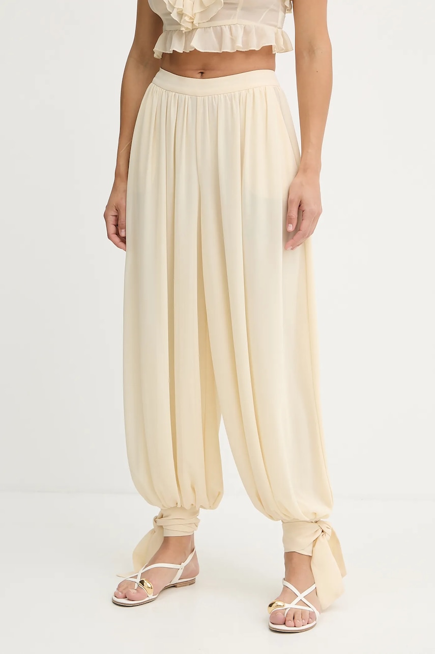 Kalhoty Bardot dámské, béžová barva, široké, high waist, 60039PB