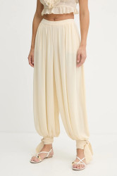 Kalhoty Bardot dámské, béžová barva, široké, high waist, 60039PB