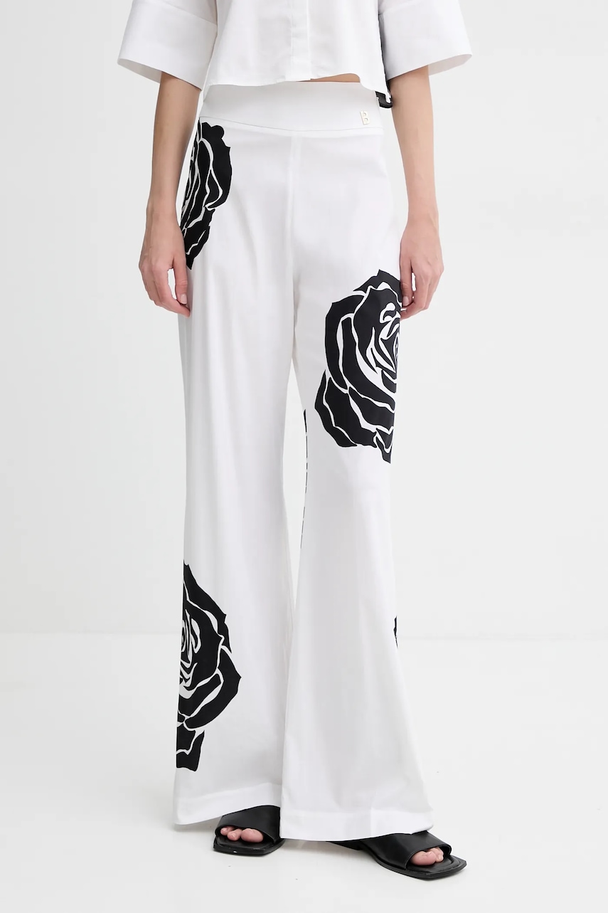 Kalhoty Blugirl Blumarine dámské, bílá barva, široké, high waist, RA5042.T2993