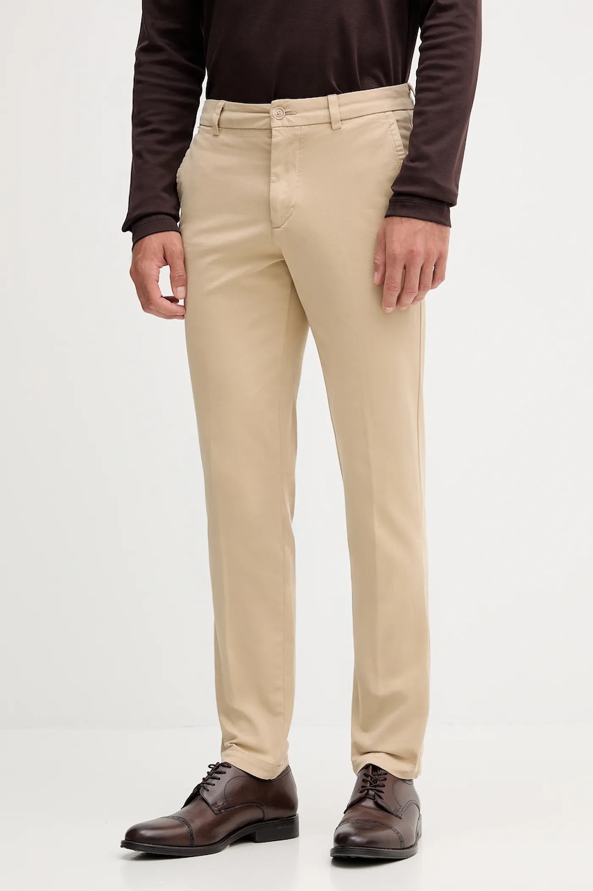 Kalhoty BOSS H-Kaiton1 pánské, béžová barva, přiléhavé, 50543312