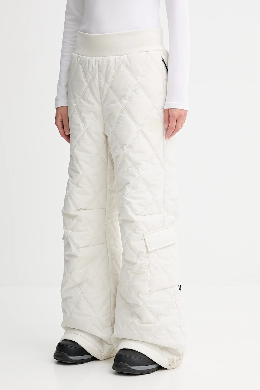 Kalhoty BOSS Marlies_SKI dámské, béžová barva, široké, high waist, 50544382