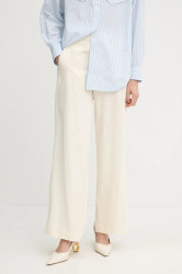 Kalhoty BOSS Orange C Tahilone1-D dámské, béžová barva, high waist, 50541934