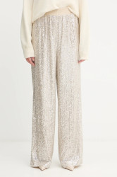 Kalhoty BOSS Orange C_Tilloi dámské, béžová barva, široké, high waist, 50548327