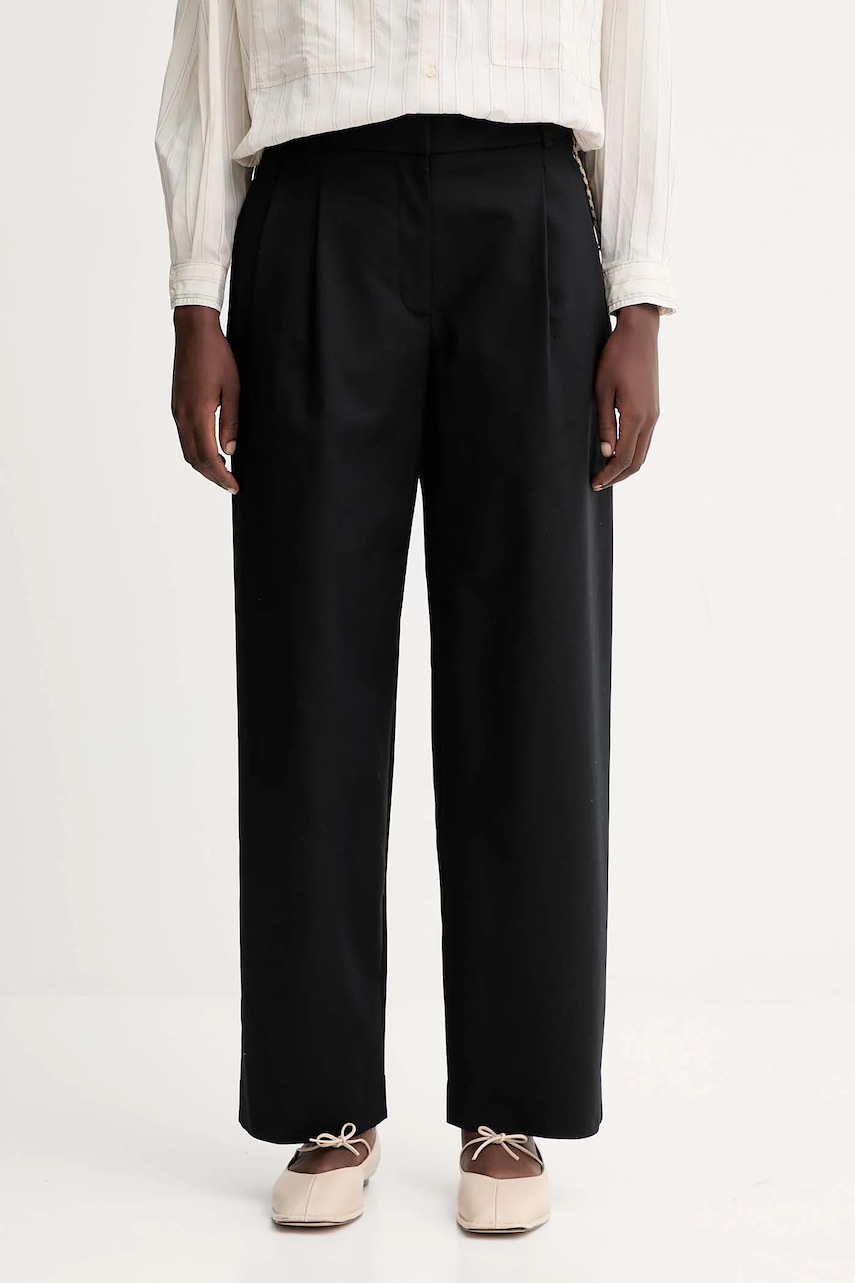 Kalhoty Calvin Klein dámské, černá barva, široké, high waist, LV044D664G