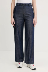 Kalhoty Calvin Klein dámské, tmavomodrá barva, široké, high waist, LV047E725G